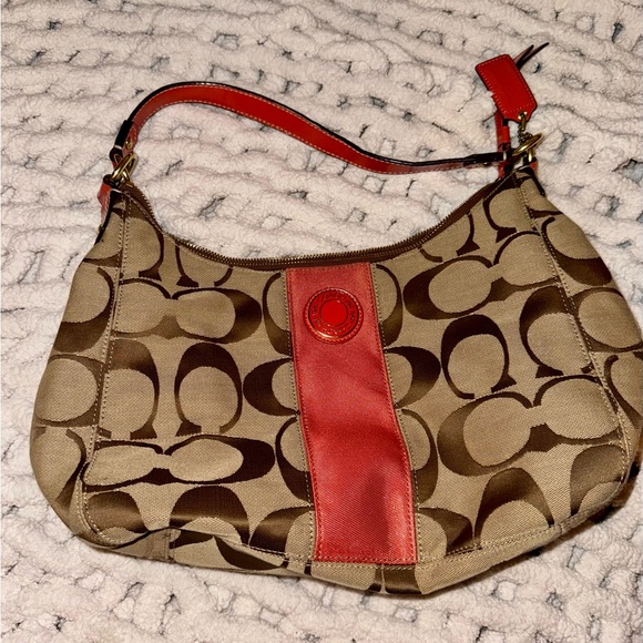 Coach Tan and Red Signature Shoulder Bag - Picture 1 of 4